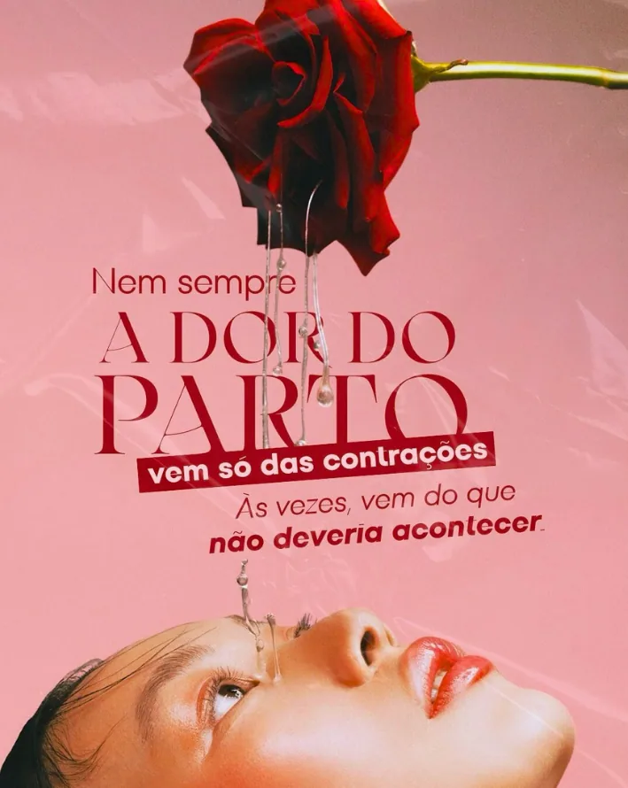 Capa de carrossel sobre dor no parto, com rosto de mulher e uma rosa