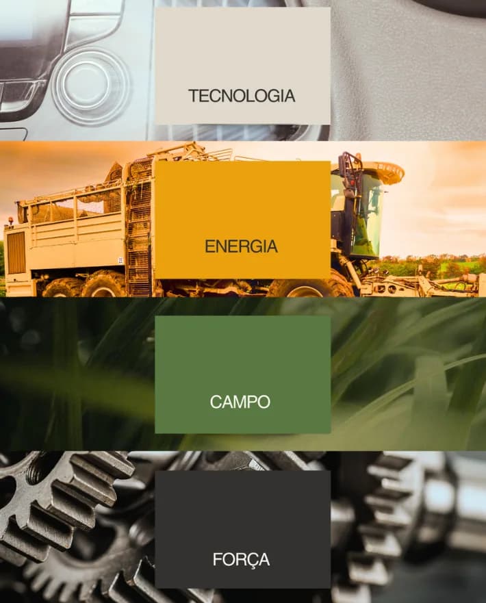 Painel de conceito da identidade visual da EletroRota com os pilares tecnologia, energia, campo e força