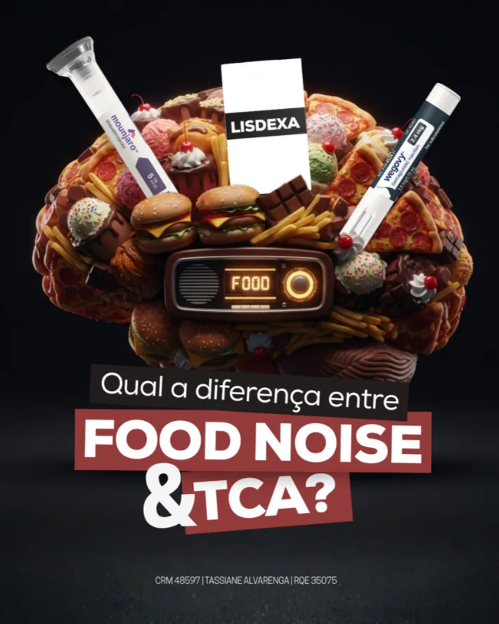 Capa de carrossel explicando a diferença entre food noise e transtorno da compulsão alimentar